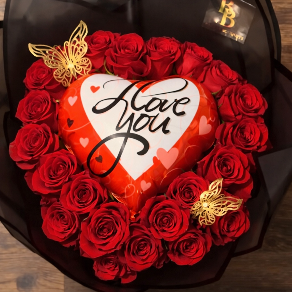 Statement 24 Rose Bouquet with Balloon Center